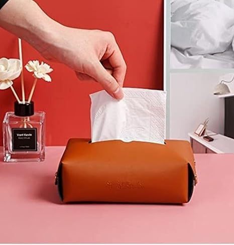 MINTOX Pu Leather Tissue Box Holder Rectangular, Tissue Box Cover Dispenser for Car, Home, Bathroom, Bedroom, Office, Night Stands, Desks and Tables Pack of 1 - Image 3