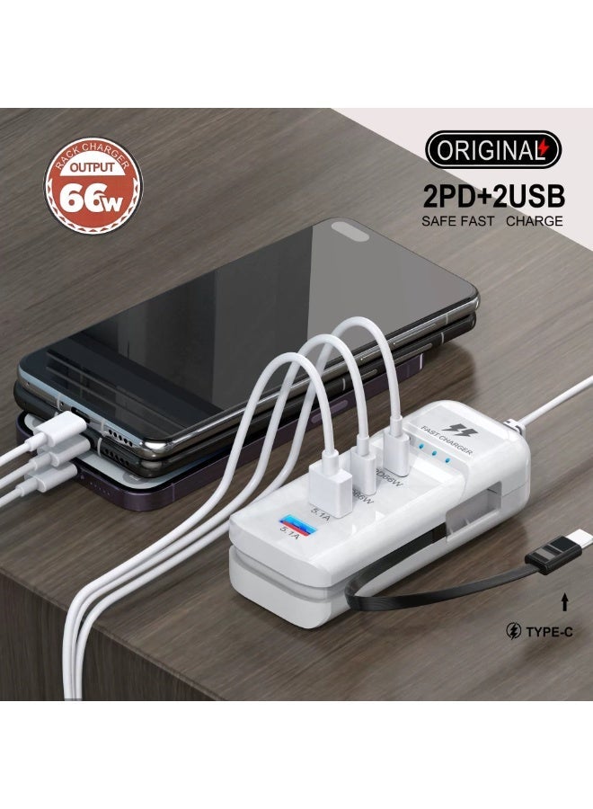 GALUIN New model mobile phone charger with 2 USB ports and 2 Type-C ports for multi-port fast charging, universal socket extension cord - Image 1