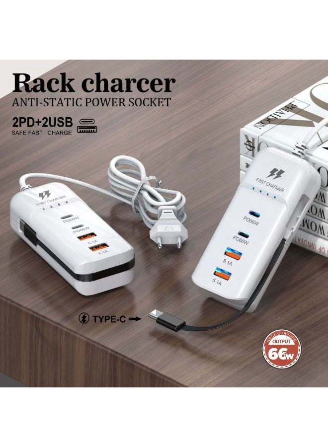 GALUIN New model mobile phone charger with 2 USB ports and 2 Type-C ports for multi-port fast charging, universal socket extension cord - Image 3