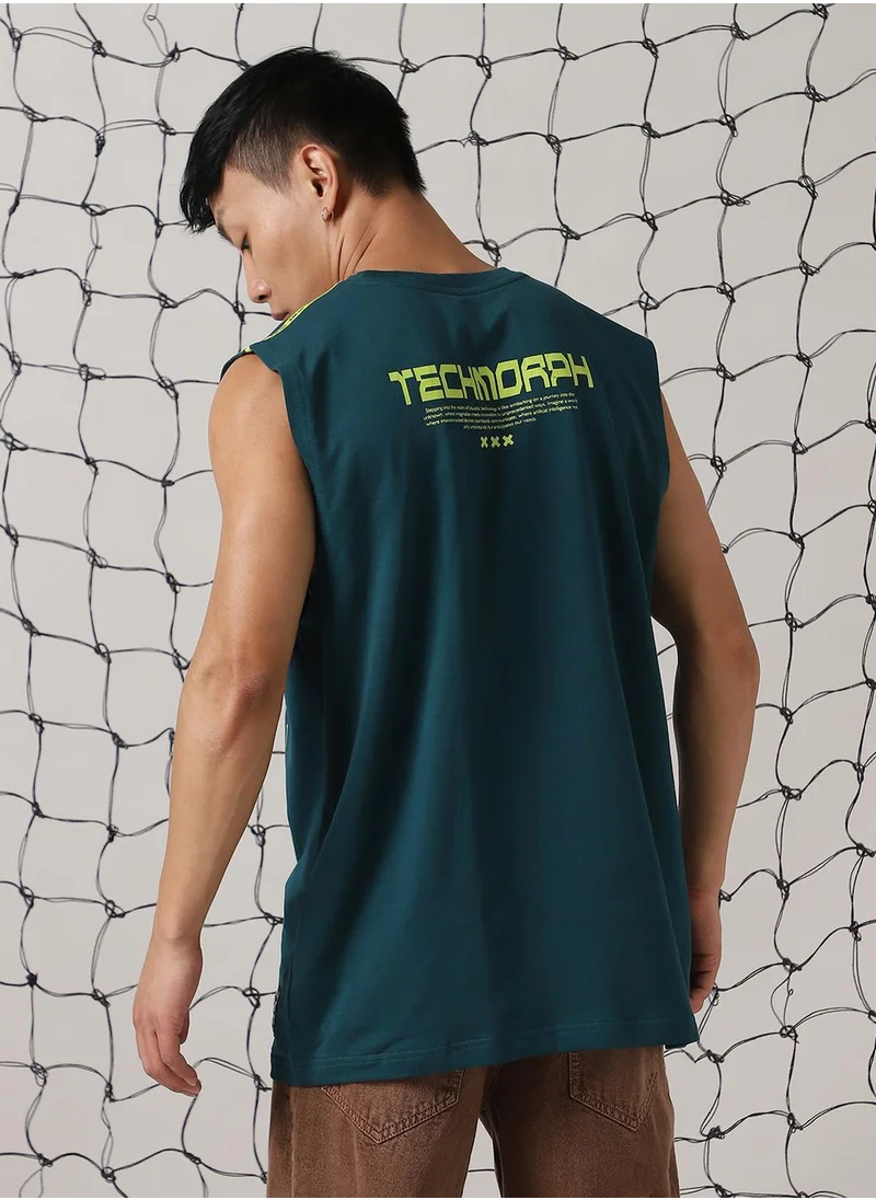 Hubberholme Men's Green 100% Cotton Printed Oversized T-Shirt