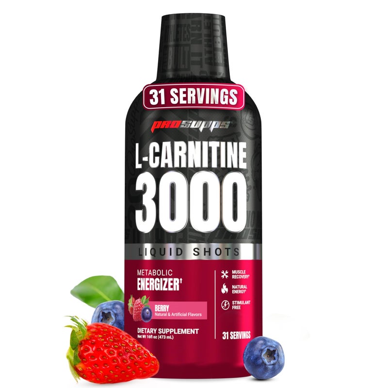 ProSupps L-Carnitine 3000 Stimulant-Free Liquid Shots - Metabolic Energizer and Fat Burner Workout Drink for Performance and Muscle Recovery - Weight Loss (31 Servings, Berry)