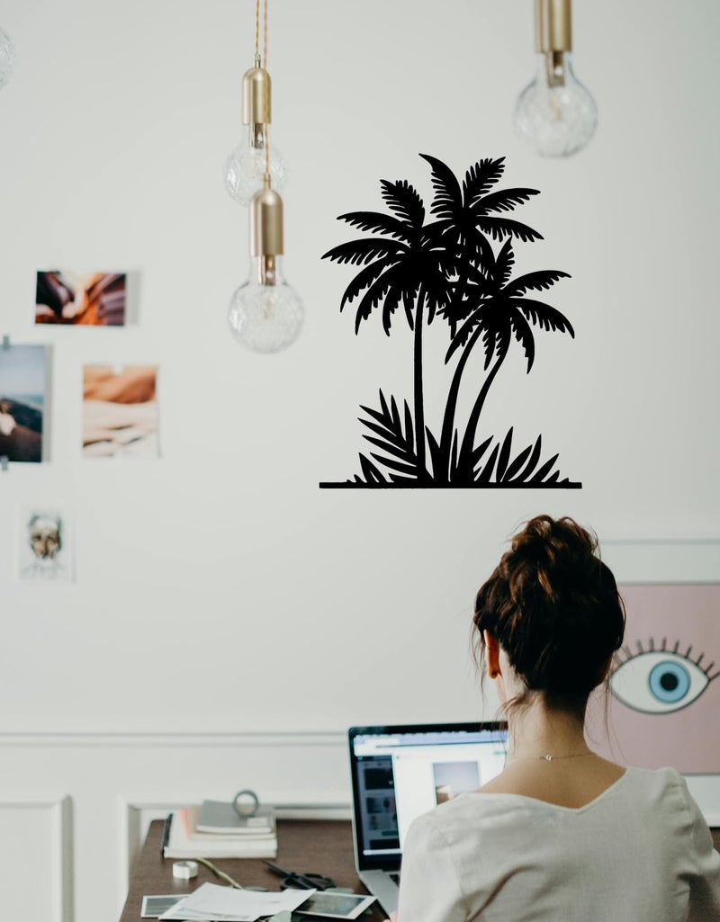 Benziso Palm Tree Metal Wall Art Tropical plants Wall Decor Beach Theme Wall Sculptures Coastal Wall Hanging for Bathroom Living Room Indoor Outdoor (Black) - Image 3