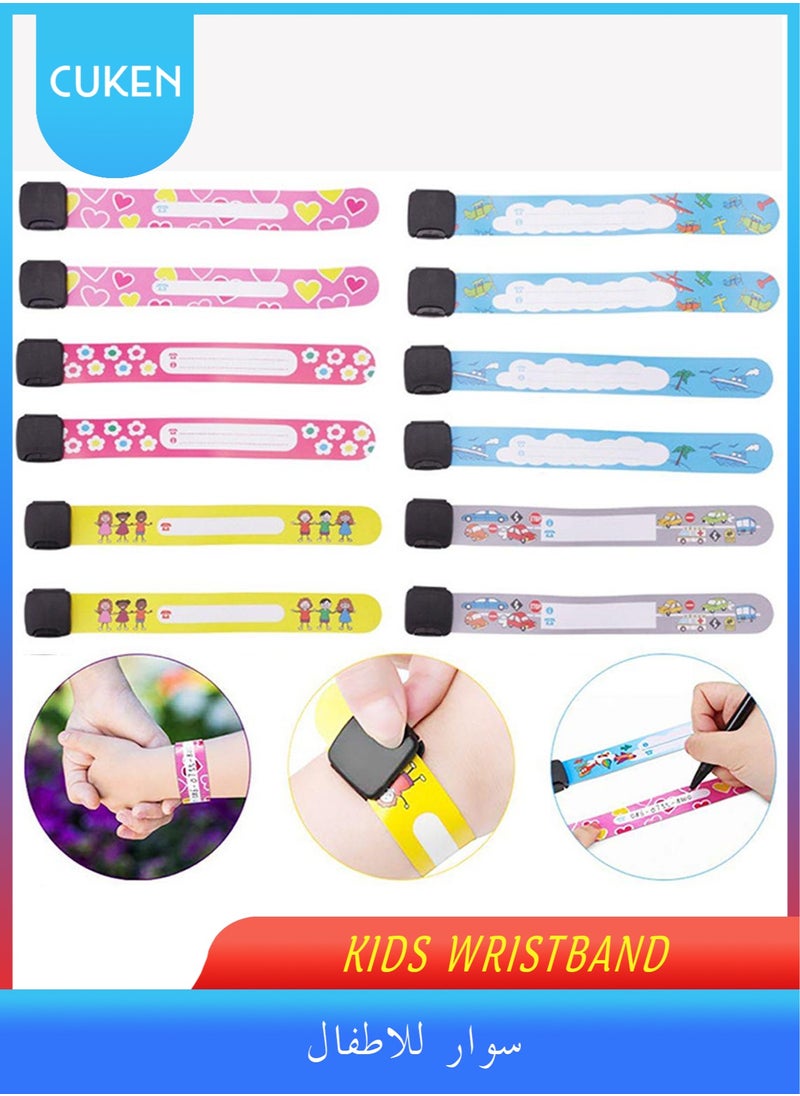 Cuken 12pcs Kids Wristband Anti-Lost Reusable&Waterproof Safety Bracelets Kids Anti-Lost Child Travel Bands Wrist band for Children Field Trip&Outdoor Activity  - Image 1