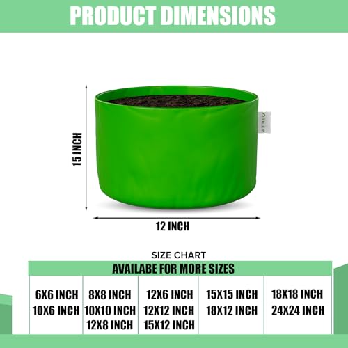 Oriley Grow Bag Heavy Duty HDPE Plants Flower Growing Bags Floor Standing Mount Type for Home Garden Balcony Terrace Kitchen Nursery (Green, Round Without Handle, 250 GSM 15 x 12 inch Pack of 5) - Image 2