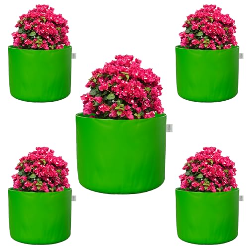 Oriley Grow Bag Heavy Duty HDPE Plants Flower Growing Bags Floor Standing Mount Type for Home Garden Balcony Terrace Kitchen Nursery (Green, Round Without Handle, 250 GSM 15 x 12 inch Pack of 5) - Image 1