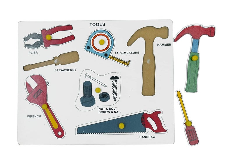 Tantrums Preschool Wooden Tool Puzzle - Educational Toy for Learning Construction Tools (Multicolor, 7 Pieces) - Image 1