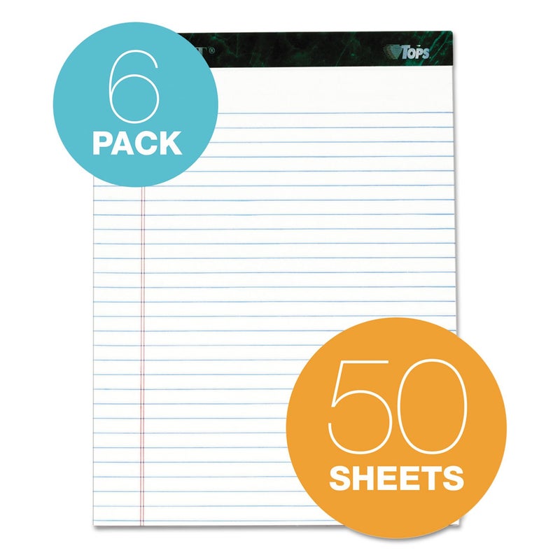 TOPS Docket Writing Tablet, 8-1/2 x 11-3/4 Inches, Perforated, White, Legal/Wide Rule, 50 Sheets per Pad, 6 Pads per Pack (63416) - Image 5