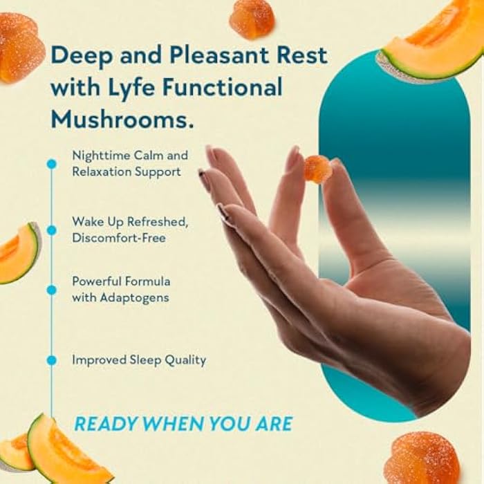 LYFE Functional Mushroom Gummies, Creamy Melon Flavor (40 Count) – Reishi and Chamomile and Aminita Muscaria Help to Provide with a Deep Sleep & Relaxed State of Mind. - Image 2