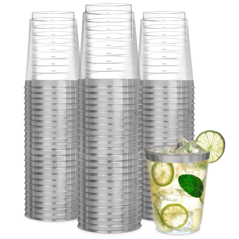R-kay Heavy Duty 10 OZ Disposable Cups - Silver Plastic Cocktail Glasses for Parties - Image 1