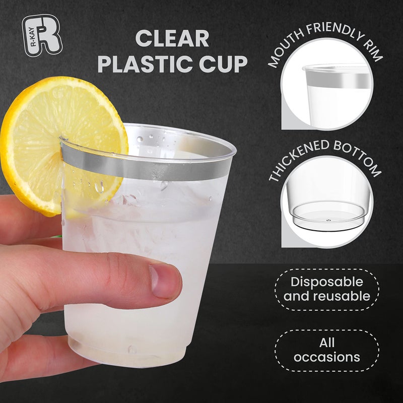 R-kay Heavy Duty 10 OZ Disposable Cups - Silver Plastic Cocktail Glasses for Parties - Image 4