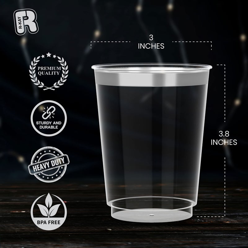 R-kay Heavy Duty 10 OZ Disposable Cups - Silver Plastic Cocktail Glasses for Parties - Image 5