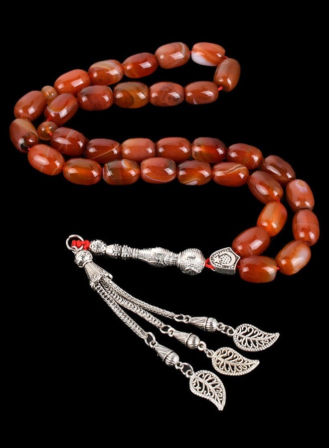 سوار تسبيح فريد من نوعه من العقيق الأحمر الطبيعي، 33 حبة، سبحة صلاة للمسلمين (10 مم × 33 حبة) - Image 1