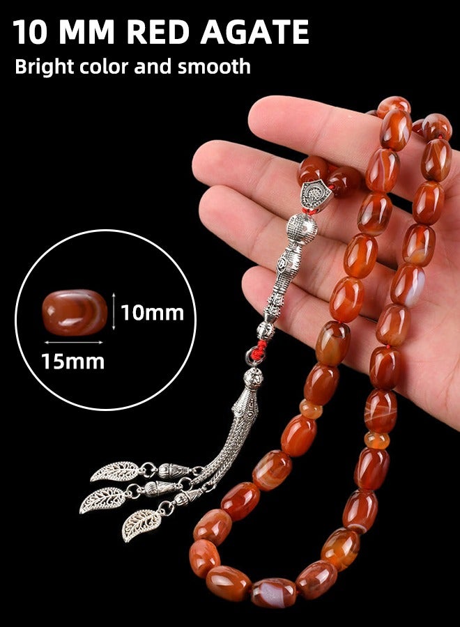 سوار تسبيح فريد من نوعه من العقيق الأحمر الطبيعي، 33 حبة، سبحة صلاة للمسلمين (10 مم × 33 حبة) - Image 2