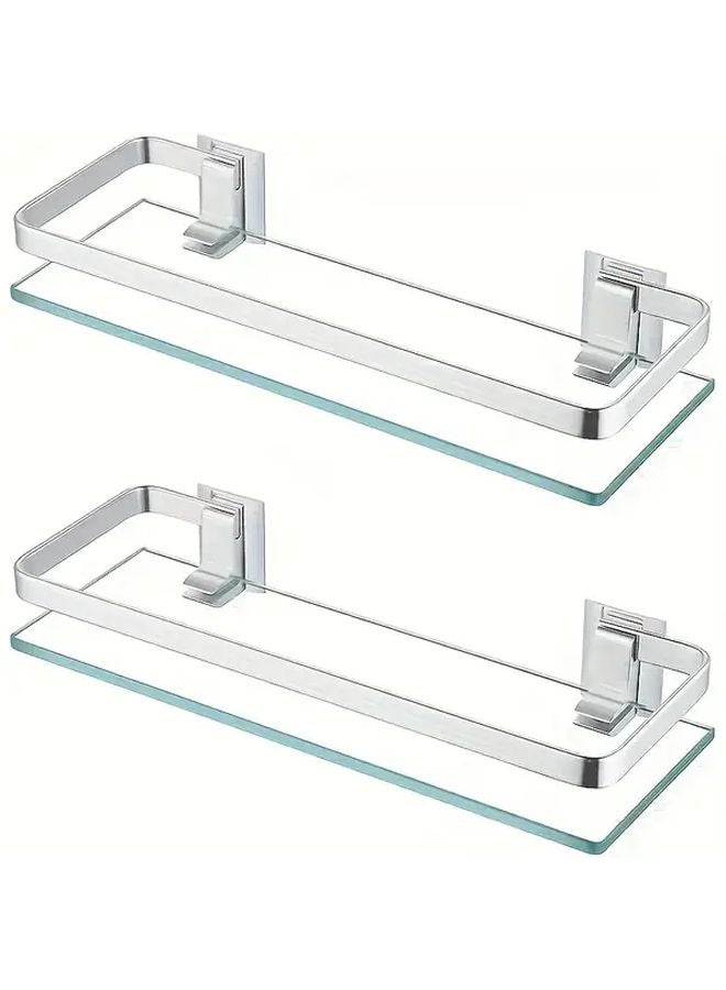 Modern Minimalist Glass Bathroom Shelf Wall Mounted Stainless Steel Space Saving Organizer - Image 2