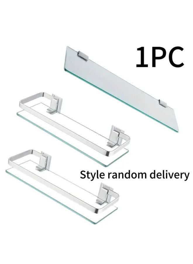 Modern Minimalist Glass Bathroom Shelf Wall Mounted Stainless Steel Space Saving Organizer - Image 1