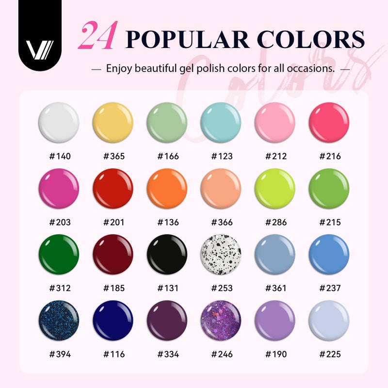 VANREESA 42 Pcs Gel Nail Polish Kit with U V Light 24 Colors Gel Polish Nail Kit Bright Pink Orange Green Glitter Blue Purple Nail Kit for Beginners Gifts for Women DIY at Home - Image 2