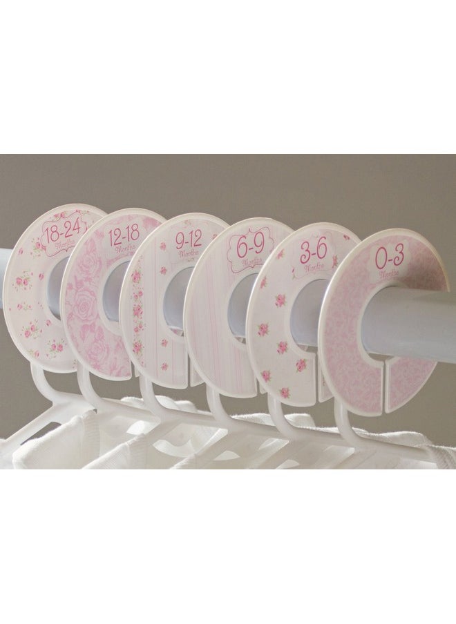 Closet Doodles - C102 Baby Girl Nursery Closet Clothing Size Dividers Pink Roses Set Of 6 (1.25 Inch Rod) - Image 1