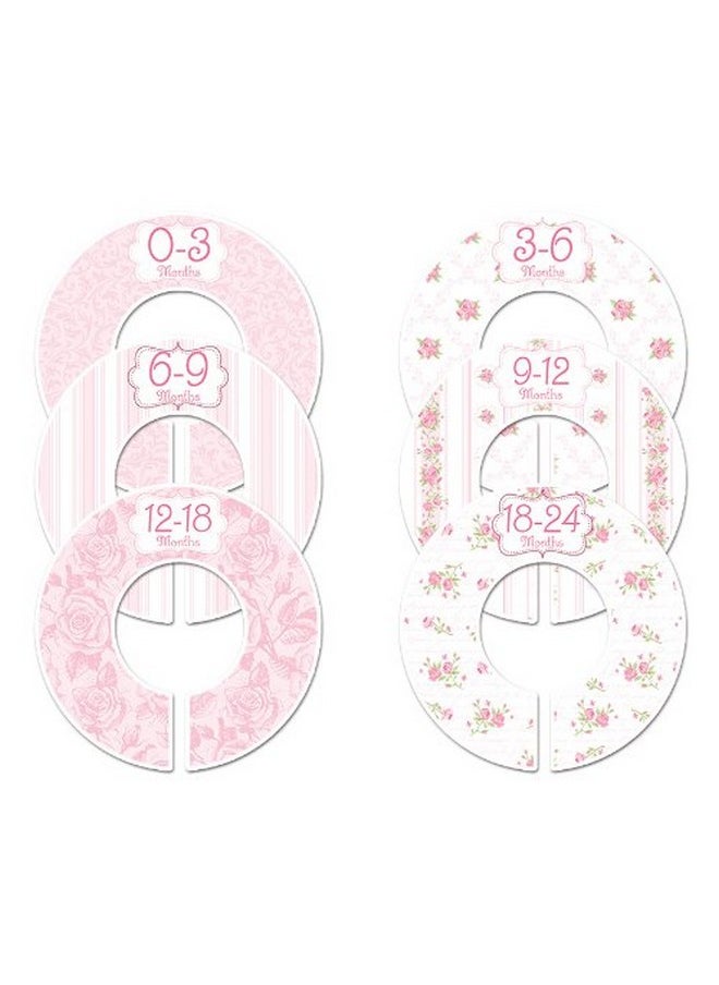 Closet Doodles - C102 Baby Girl Nursery Closet Clothing Size Dividers Pink Roses Set Of 6 (1.25 Inch Rod) - Image 1