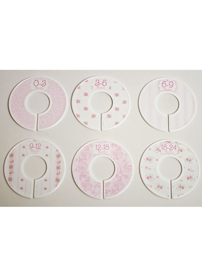 Closet Doodles - C102 Baby Girl Nursery Closet Clothing Size Dividers Pink Roses Set Of 6 (1.25 Inch Rod) - Image 1