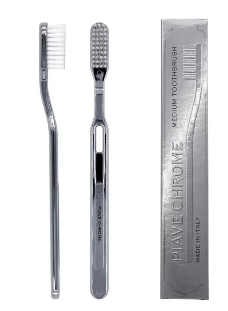Piave Chromed Handle Medium Toothbrush For Adult - Image 1