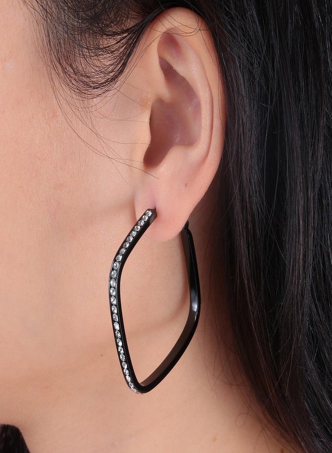 CiNily Big Black Hoop Geometric Earrings for Women Teens Hypoallergenic Stainless Steel Square Earrings White Cubic Zircon Medium Hoop Ear Rings Jewelry Plated in Black, 41mm - Image 2