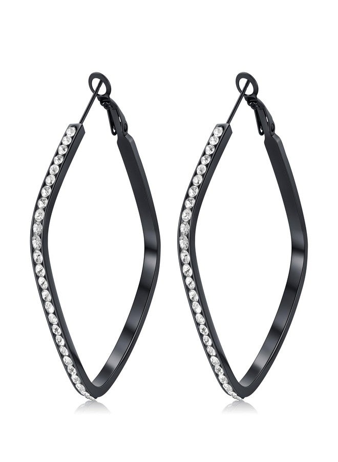 CiNily Big Black Hoop Geometric Earrings for Women Teens Hypoallergenic Stainless Steel Square Earrings White Cubic Zircon Medium Hoop Ear Rings Jewelry Plated in Black, 41mm - Image 1