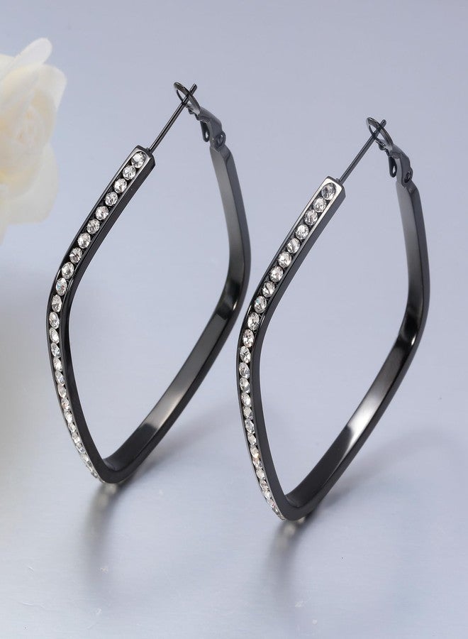 CiNily Big Black Hoop Geometric Earrings for Women Teens Hypoallergenic Stainless Steel Square Earrings White Cubic Zircon Medium Hoop Ear Rings Jewelry Plated in Black, 41mm - Image 4