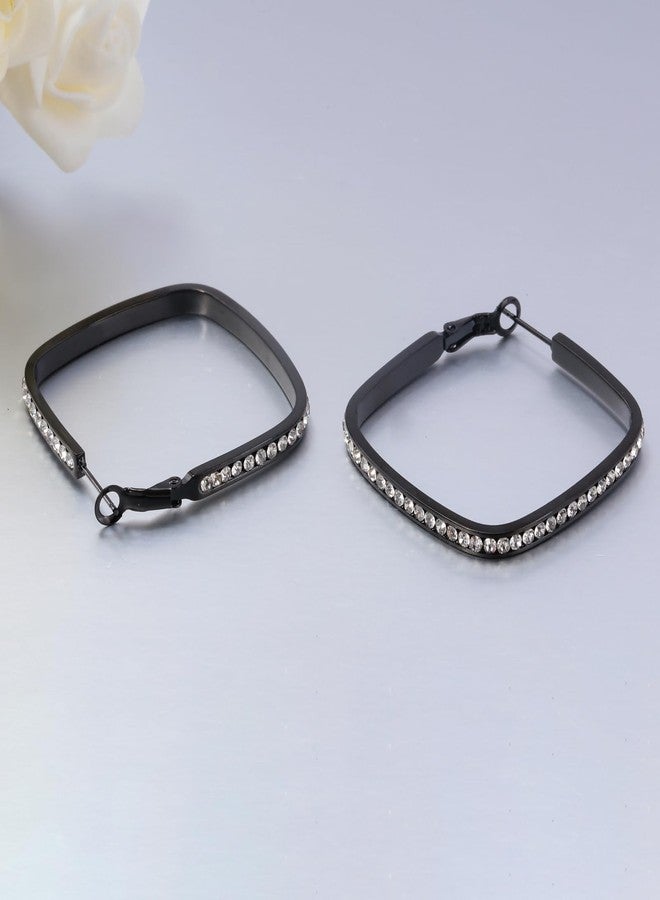 CiNily Big Black Hoop Geometric Earrings for Women Teens Hypoallergenic Stainless Steel Square Earrings White Cubic Zircon Medium Hoop Ear Rings Jewelry Plated in Black, 41mm - Image 5