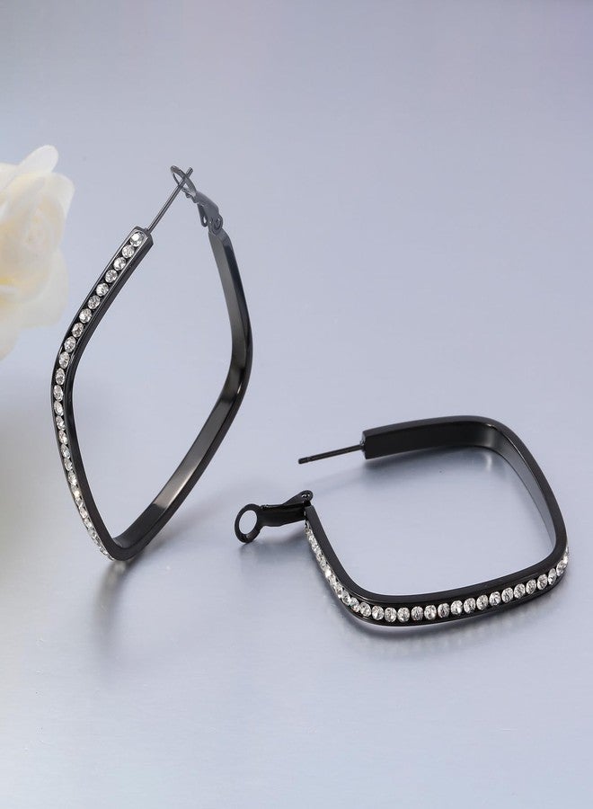 CiNily Big Black Hoop Geometric Earrings for Women Teens Hypoallergenic Stainless Steel Square Earrings White Cubic Zircon Medium Hoop Ear Rings Jewelry Plated in Black, 41mm - Image 3