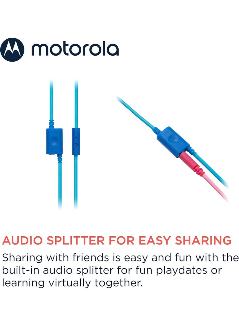 Motorola MOTO JR200 Wired Kids Headphones, Hearing Safe, Built-in Microphone, Hypoallergenic Ear Cushions, 85dB Volume, Blue  - Image 3