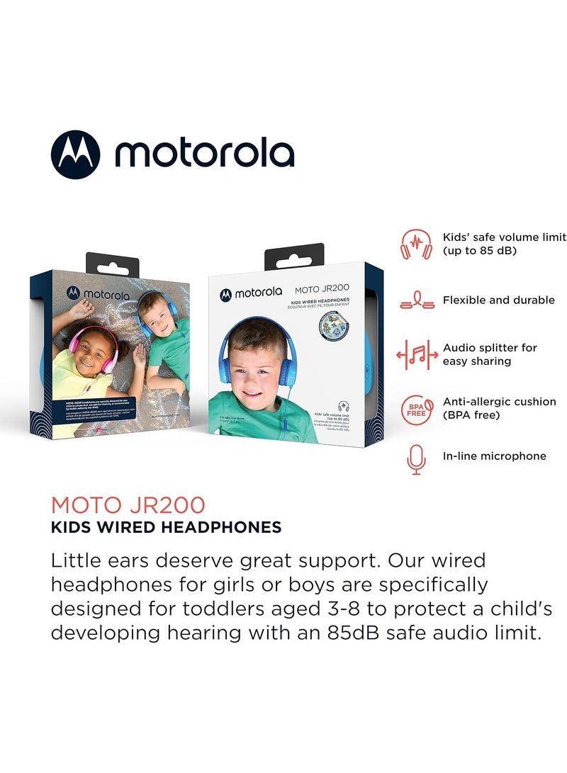 Motorola MOTO JR200 Wired Kids Headphones, Hearing Safe, Built-in Microphone, Hypoallergenic Ear Cushions, 85dB Volume, Blue  - Image 5