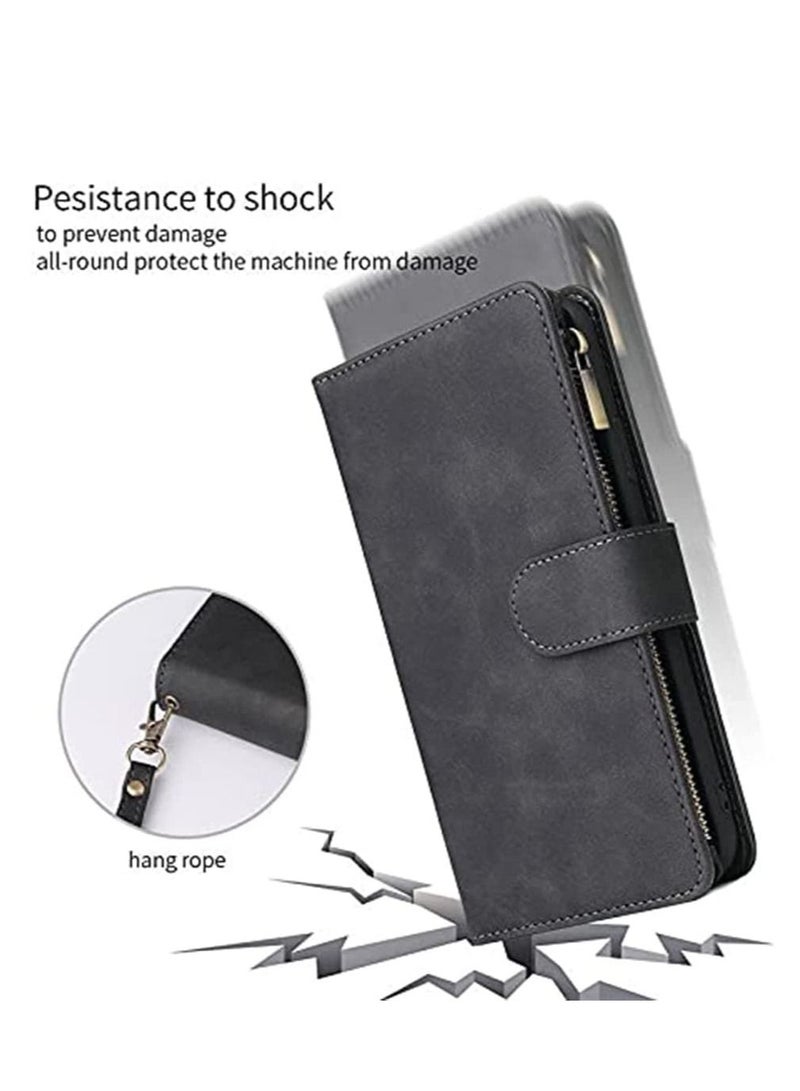 Excefore Case for Samsung S21 FE 5G Wallet with Card Slot,Excefore Premium Soft PU Leather Zipper Flip Folio Wrist Strap Kickstand Protective Galaxy 6.4 inch Black - Image 2