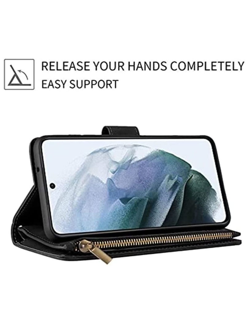 Excefore Case for Samsung S21 FE 5G Wallet with Card Slot,Excefore Premium Soft PU Leather Zipper Flip Folio Wrist Strap Kickstand Protective Galaxy 6.4 inch Black - Image 4