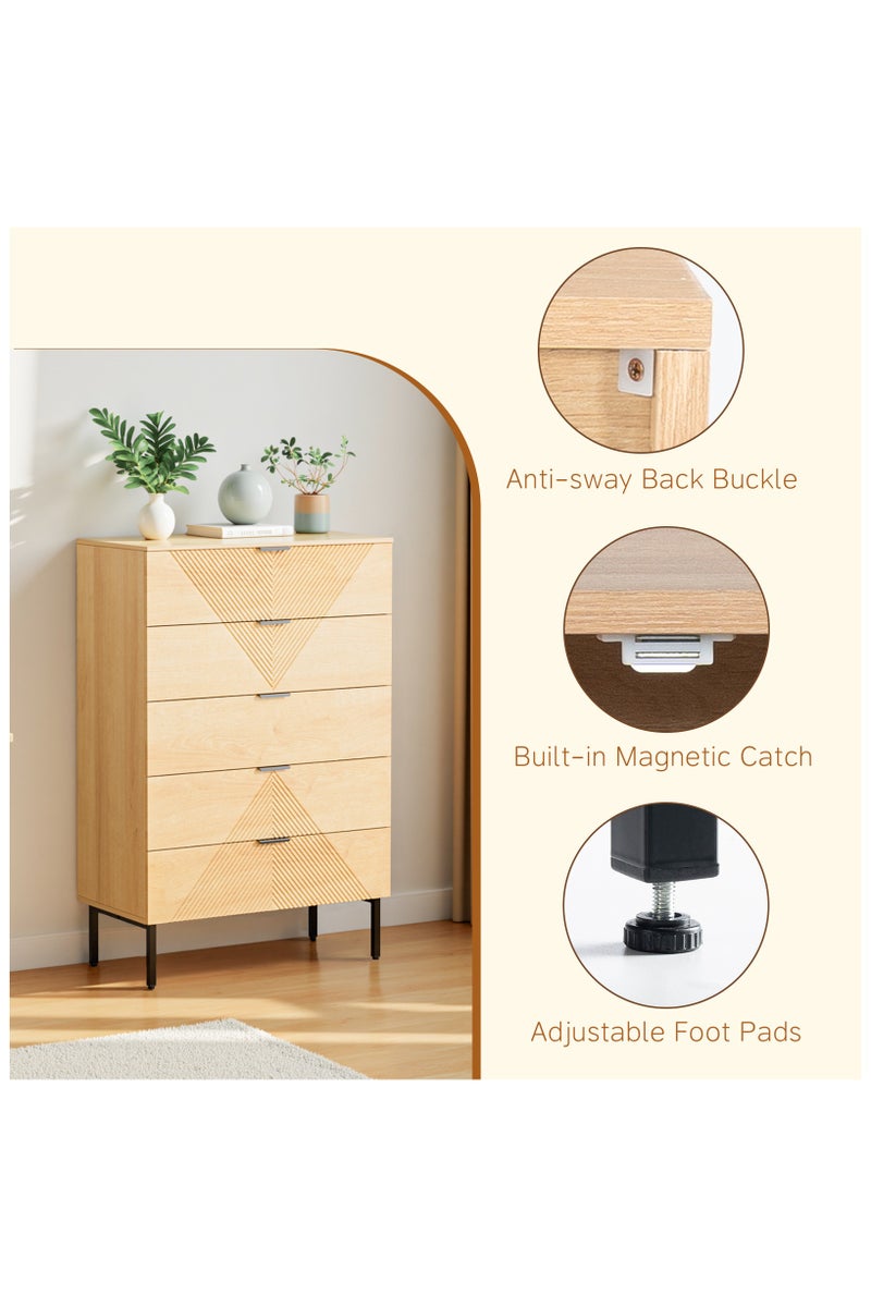 Chogori 5 Drawer Dresser for Bedroom, Fluted Tall Dresser for Closet, Wooden Chest of Drawers for Living Room, Hallway - Image 4