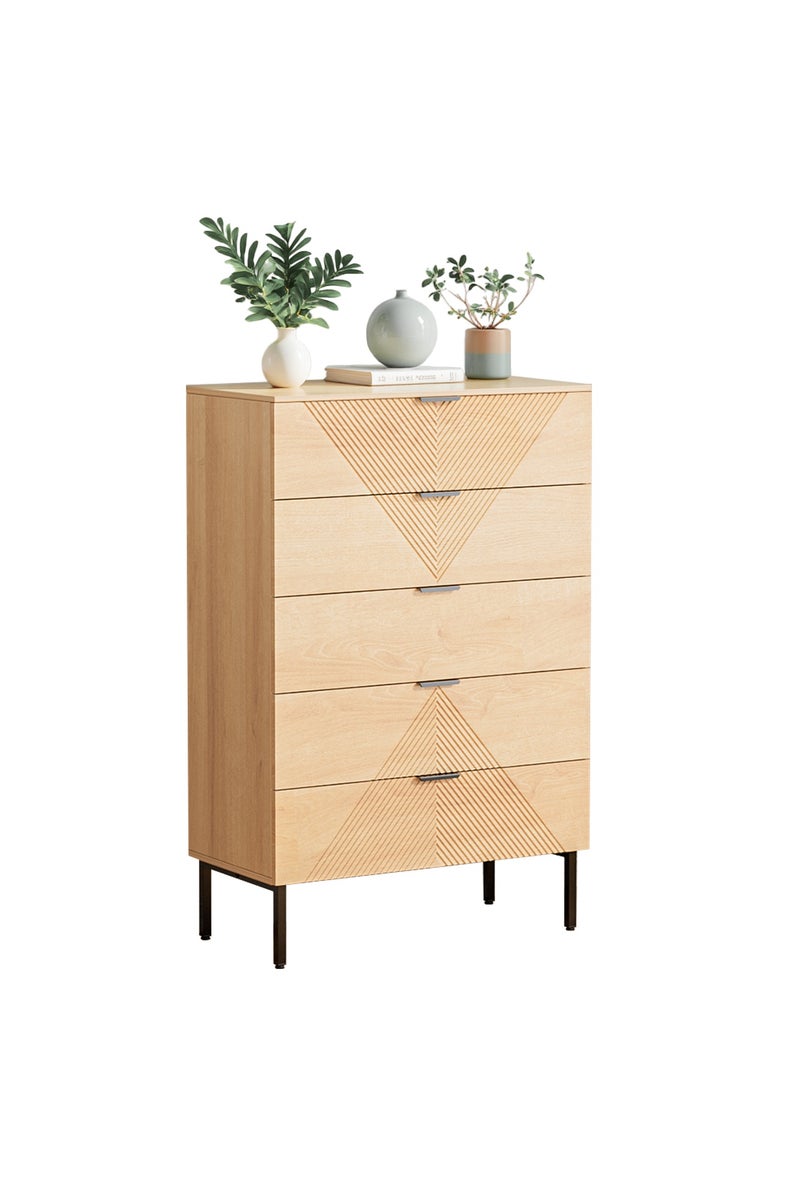 Chogori 5 Drawer Dresser for Bedroom, Fluted Tall Dresser for Closet, Wooden Chest of Drawers for Living Room, Hallway - Image 1