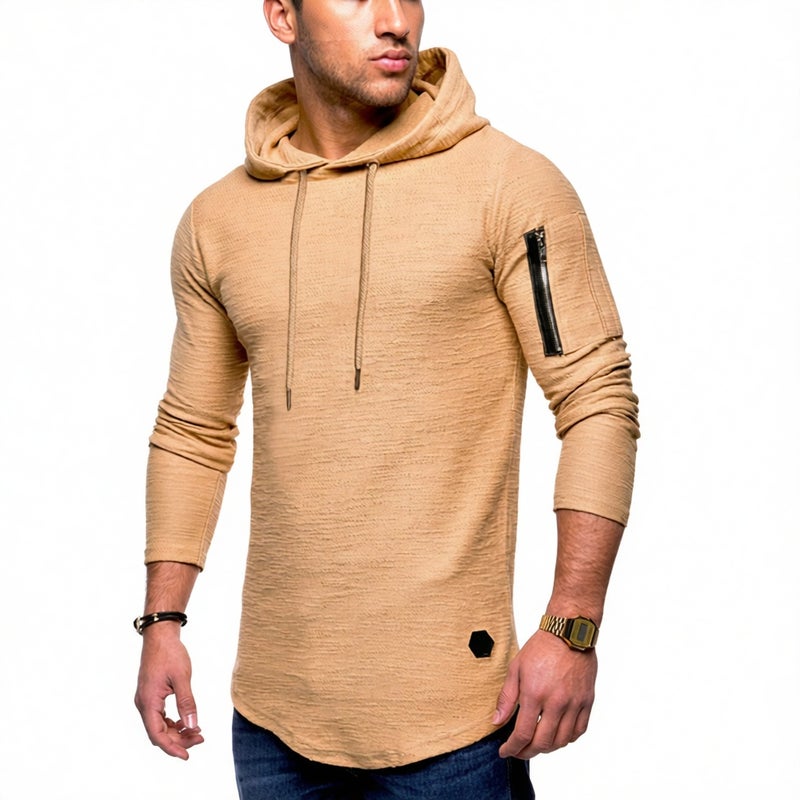 Men's Slim Fit Long Sleeve T-Shirt with Arm Zipper Casual Base Layer - Image 1