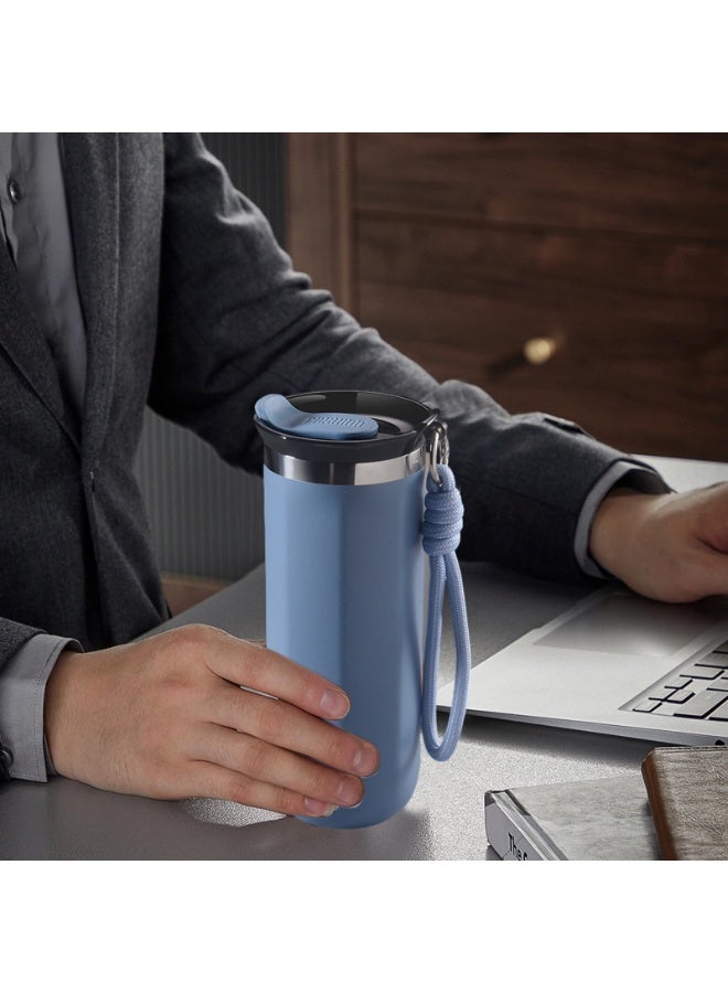 هابي هوم كوب قهوة من الفولاذ المقاوم للصدأ مع غطاء، كوب سفر مزدوج الجدار قابل لإعادة الاستخدام للمشروبات الساخنة والباردة، مانع للتسرب، سهل التنظيف، سعة 500 مل - أزرق - Image 5