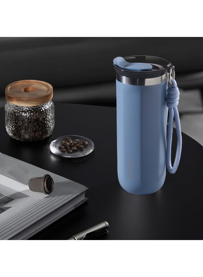 هابي هوم كوب قهوة من الفولاذ المقاوم للصدأ مع غطاء، كوب سفر مزدوج الجدار قابل لإعادة الاستخدام للمشروبات الساخنة والباردة، مانع للتسرب، سهل التنظيف، سعة 500 مل - أزرق - Image 4