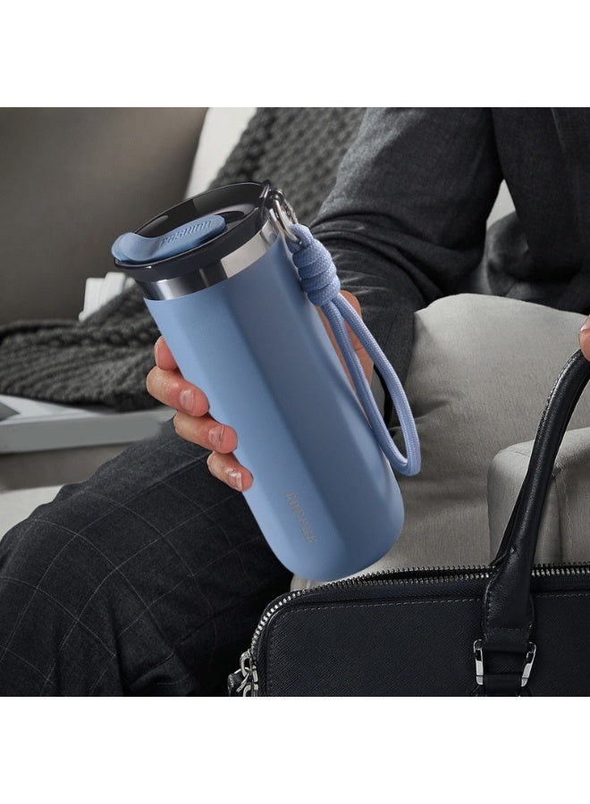 هابي هوم كوب قهوة من الفولاذ المقاوم للصدأ مع غطاء، كوب سفر مزدوج الجدار قابل لإعادة الاستخدام للمشروبات الساخنة والباردة، مانع للتسرب، سهل التنظيف، سعة 500 مل - أزرق - Image 3