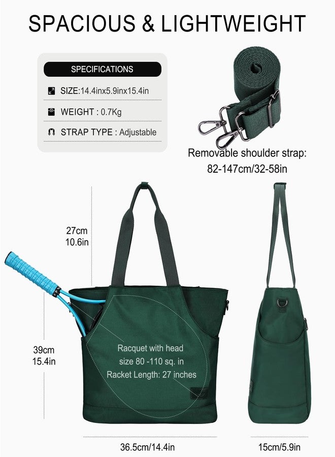 Kasqo Tennis Bags for Women, Large Water Resistant Pickleball Tote Bag Men 2 Rackets Lightweight Crossbody Shoulder Bag for Gym Sport Green - Image 2