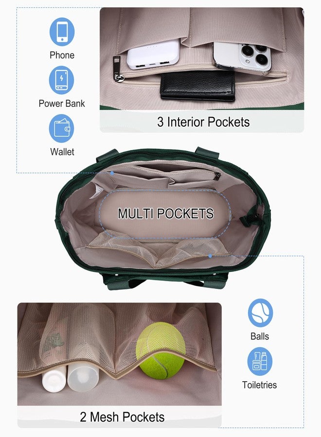 Kasqo Tennis Bags for Women, Large Water Resistant Pickleball Tote Bag Men 2 Rackets Lightweight Crossbody Shoulder Bag for Gym Sport Green - Image 5