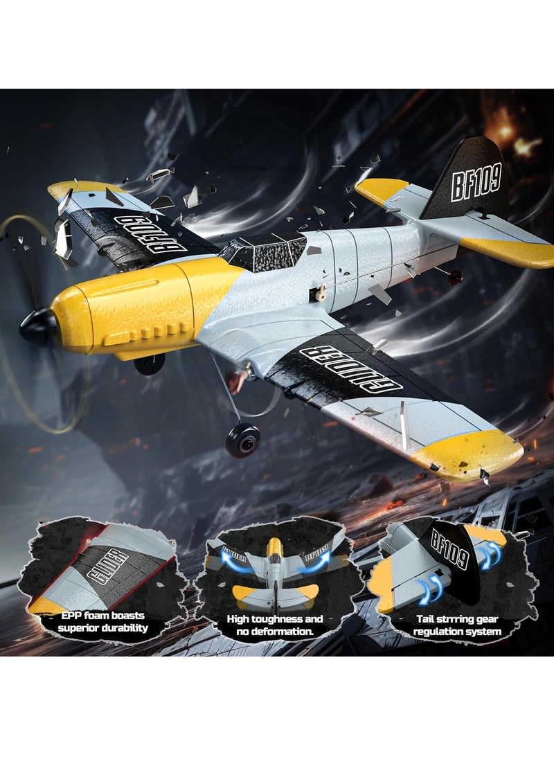 طائرة RC، طائرة مقاتلة بعيدة السيطرة 3 قنوات BF-109، لعبة طائرة شراعية RC، طائرة شراعية جاهزة للطيران بتقنية 2.4GHz وثبات بستة محاور مع بطاريتين، لعبة هواية خارجية من فترة الحرب العالمية الثانية، سهلة الطيران  - Image 5