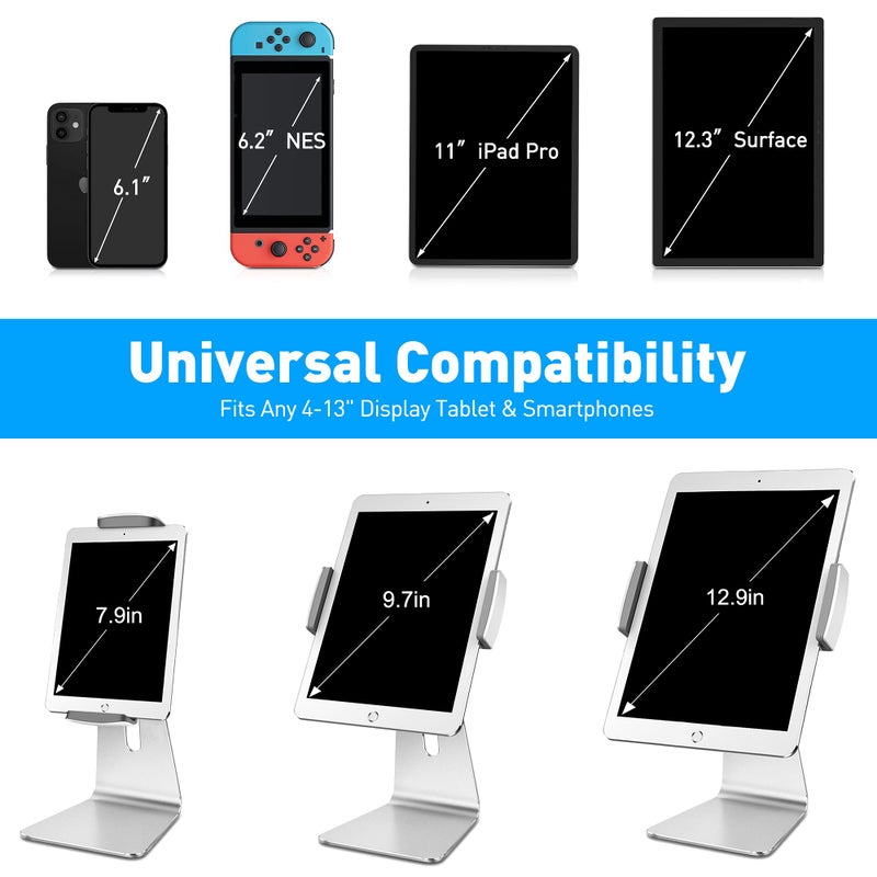 AboveTEK Elegant Tablet Stand, Aluminum iPad Stand Holder, Desktop Kiosk POS Stand for 7-13 inch iPad Pro Air Mini Galaxy Tab Nexus, Tablet Mount for Store Showcase Office Reception Kitchen Countertop - Image 2