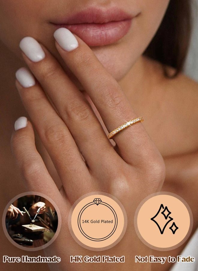 Jstyle Wedding Bands for Women 14K Gold Plated Eternity Band Rings Stackable Cubic Zirconia Ring 2.5MM Engagement Band Ring for Women Dainty Simulated Diamond Rings No Tarnish Size 5-9, 7, Metal - Image 3