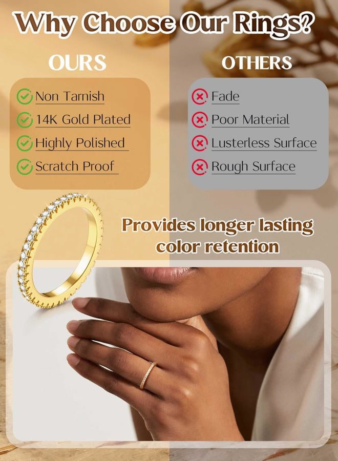 Jstyle Wedding Bands for Women 14K Gold Plated Eternity Band Rings Stackable Cubic Zirconia Ring 2.5MM Engagement Band Ring for Women Dainty Simulated Diamond Rings No Tarnish Size 5-9, 7, Metal - Image 4