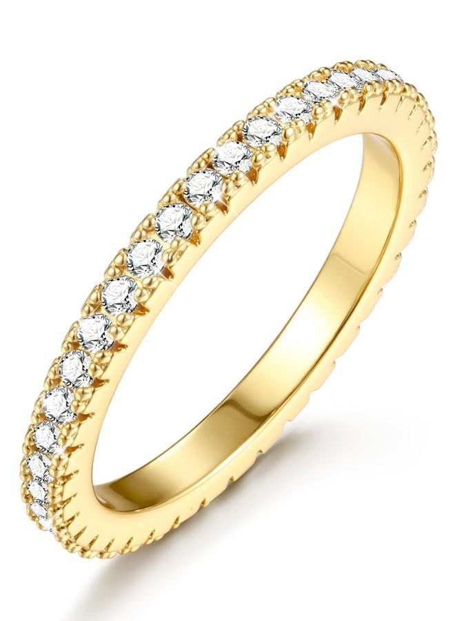 Jstyle Wedding Bands for Women 14K Gold Plated Eternity Band Rings Stackable Cubic Zirconia Ring 2.5MM Engagement Band Ring for Women Dainty Simulated Diamond Rings No Tarnish Size 5-9, 7, Metal - Image 1