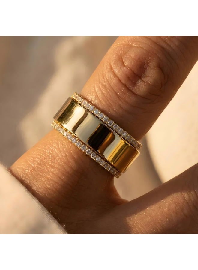 Jstyle Wedding Bands for Women 14K Gold Plated Eternity Band Rings Stackable Cubic Zirconia Ring 2.5MM Engagement Band Ring for Women Dainty Simulated Diamond Rings No Tarnish Size 5-9, 7, Metal - Image 2