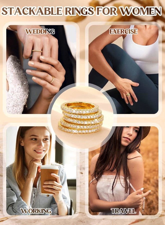 Jstyle Wedding Bands for Women 14K Gold Plated Eternity Band Rings Stackable Cubic Zirconia Ring 2.5MM Engagement Band Ring for Women Dainty Simulated Diamond Rings No Tarnish Size 5-9, 7, Metal - Image 5