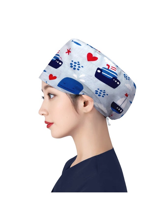 NIBEMINENT Women's Long Hair Nursing Cap Cotton Adjustable Medical Hospital Surgical Cap Unisex Anesthesiologist Nurse Working Scrub Caps