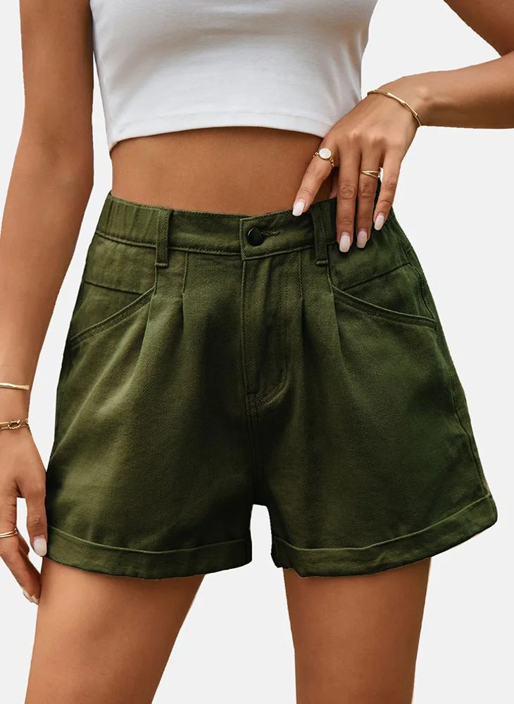YUNIQEE Green Mid Rise Plain Slim Fit Shorts